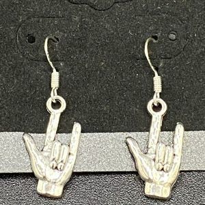 925 Sterling Silver Devil Horn Rock On Hands ASL I Love You Earrings